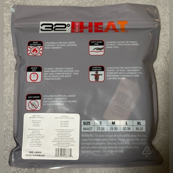 32 Degrees Ladies' Heat Base Layer Pant, 2-pack/ Size: L (Waist 32-34) NWT - Picture 3 of 5